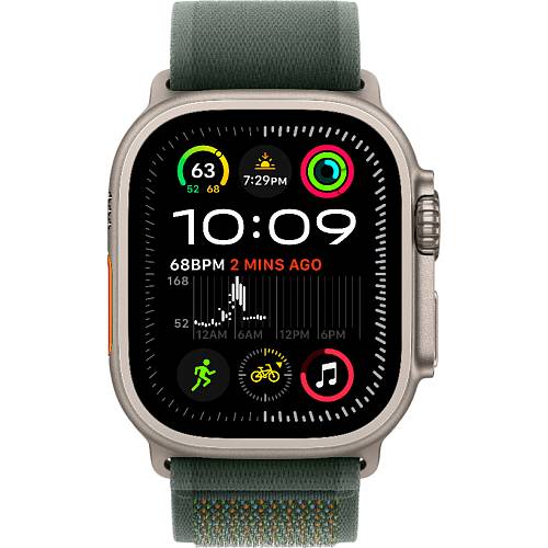 Apple Watch Ultra 2 (2024), 49 мм, корпус цвета «титановый бежевый», зеленый ремешок Trail, M/L