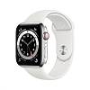 Фото — Apple Watch Series 6 GPS + Cellular, 40 мм, сталь серебристого цвета, спортивный ремешок белый