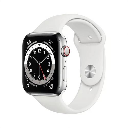 Apple Watch Series 6 GPS + Cellular, 40 мм, сталь серебристого цвета, спортивный ремешок белый
