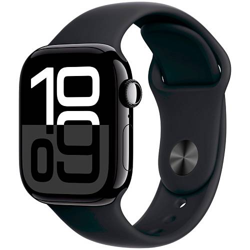 Apple Watch Series 10, 42 мм, алюминий черного цвета, ремешок Sport Band черного цвета, S/M