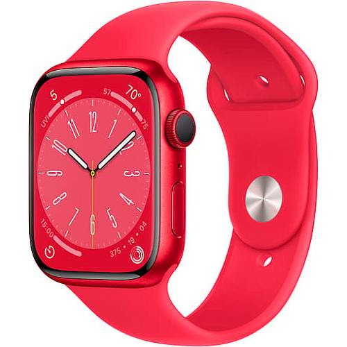 Apple Watch Series 8, 45 мм, корпус из алюминия цвета (PRODUCT)RED, ремешок красного цвета, S/M