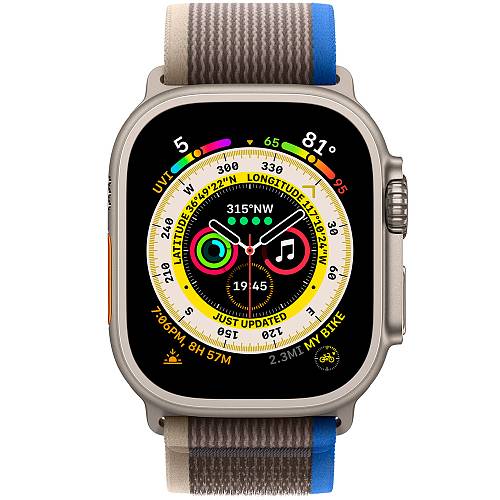 Apple Watch Ultra GPS + Cellular, 49 мм, корпус из титана, ремешок Trail синего/серого цвета S/M