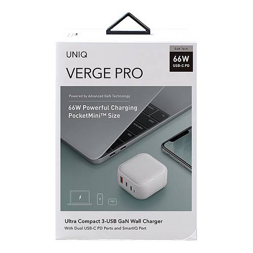 Зарядное устройство Uniq Verge Pro GaN66 2 USB-C + USB-A 66W, белый