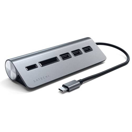 Адаптер Satechi Type-C Aluminum USB Hub & Micro/SD Card Reader + встроенный кабель, «серый космос»