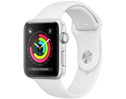 Apple Watch Series 3, 38 мм, алюминий серебристого цвета, спортивный ремешок белого цвета