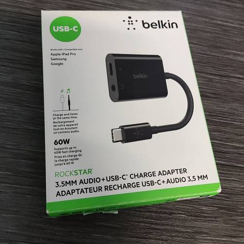 Адаптер Belkin RockStar 3.5mm Audio + USB-C Charge Adapter, черный (уценка)