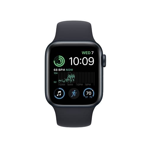 Apple Watch SE (2-е поколение), 40 мм, алюминий цвета «тёмная ночь», спортивный ремешок черный, S/M