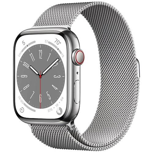 Apple Watch Series 8 GPS + Cellular 45 мм, стальной ремешок, серебристый