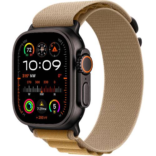 Apple Watch Ultra 2 (2024), 49 мм, корпус цвета «титановый черный», бежевый ремешок Alpine, M