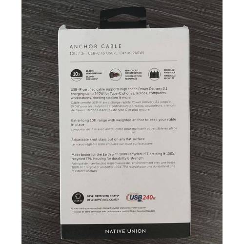 Кабель Native Union Anchor Cable (USB-C to USB-C) 3м, зебра (уценка)