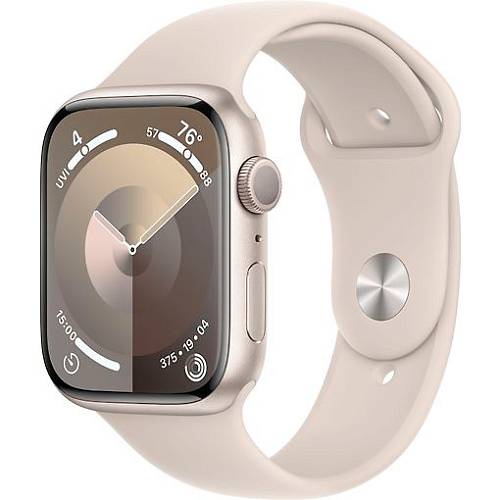 Apple Watch Series 9, 45 мм, корпус из алюминия цвета «сияющая звезда», спортивный ремешок, S/M