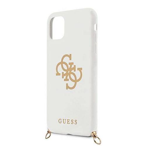 Чехол для смартфона Guess для iPhone 11 Liquid silicone 4G Big logo Hard White + Gold chain
