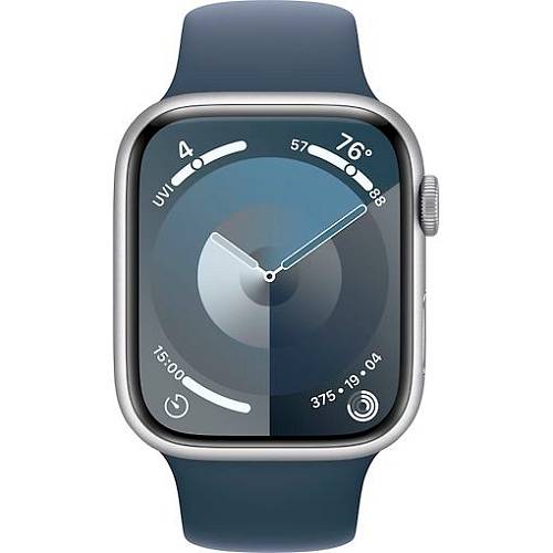 Apple Watch Series 9, 45 мм, корпус из алюминия серебристого цвета, спортивный ремешок, S/M