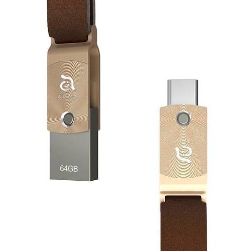 Флеш-накопитель 64 ГБ Adam Elements Roma, USB-C + USB 3.1, золотой