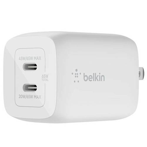 Зарядное устройство Belkin BoostCharge Pro Dual USB-C GaN Wall Charger with PPS 65W, белый