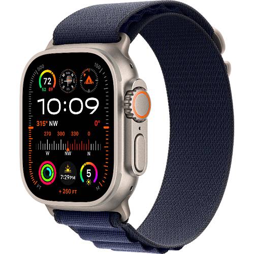 Apple Watch Ultra 2 (2024), 49 мм, корпус цвета «титановый бежевый», синий ремешок Alpine, M