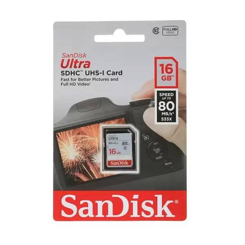 Карта памяти SanDisk Memory Card Ultra SDHC, UHS-I, 16 Гб