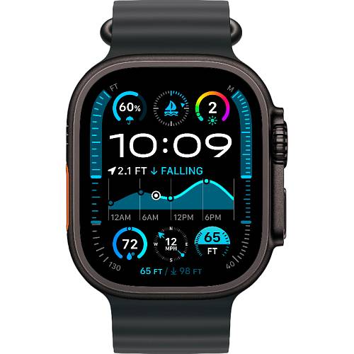 Apple Watch Ultra 2 (2024), 49 мм, корпус цвета «титановый черный», ремешок Ocean черного цвета