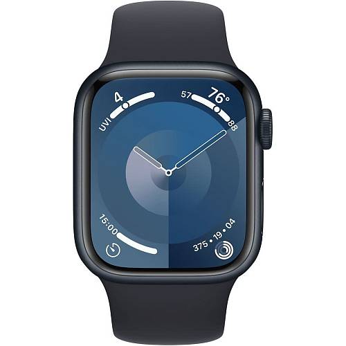 Apple Watch Series 9, 41 мм, корпус из алюминия цвета «тёмная ночь», спортивный ремешок, M/L