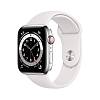 Фото — Apple Watch Series 6 GPS + Cellular, 44 мм, сталь серебристого цвета, спортивный ремешок белый