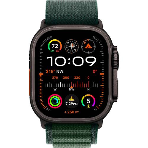 Apple Watch Ultra 2 (2024), 49 мм, корпус цвета «титановый черный», зеленый ремешок Alpine, M