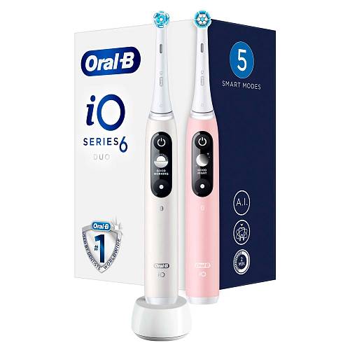 Электрическая зубная щетка Oral-B iO Series 6 Duo, белый + розовый