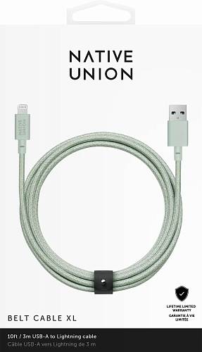 Кабель Native Union Belt Lightning на USB, 3м, мятный