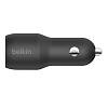 Фото — Автомобильное зарядное устройство Belkin 2хUSB-A + кабель USB-A - USB-C, 24В, 1м, черный
