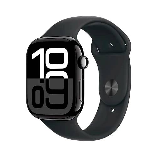 Apple Watch Series 10, 46 мм, алюминий черного цвета, ремешок Sport Band черного цвета, S/M