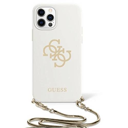 Чехол для смартфона Guess для iPhone 12/12 Pro (6.1) Liquid silicone 4G Big logo Hard White +Gold chain