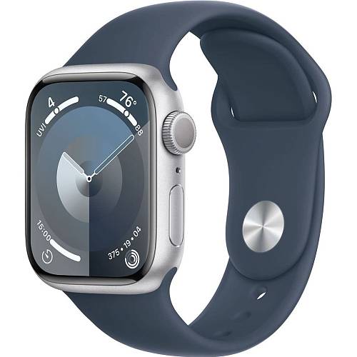 Apple Watch Series 9, 41 мм, корпус из алюминия серебристого цвета, спортивный ремешок, S/M