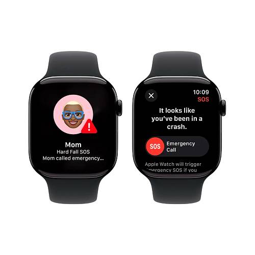 Apple Watch Series 10, 46 мм, алюминий черного цвета, ремешок Sport Band черного цвета, S/M