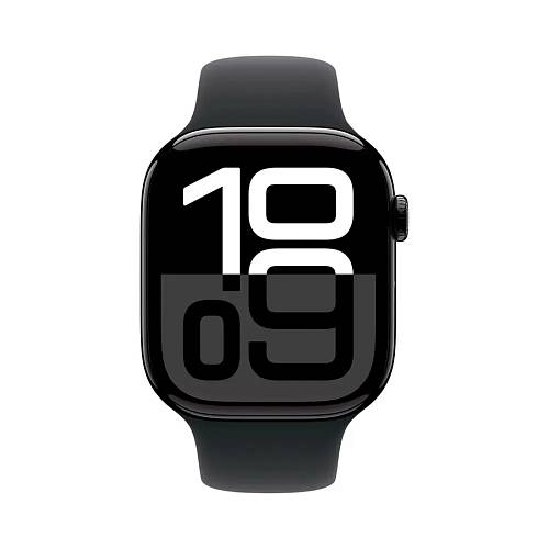 Apple Watch Series 10, 46 мм, алюминий черного цвета, ремешок Sport Band черного цвета, S/M