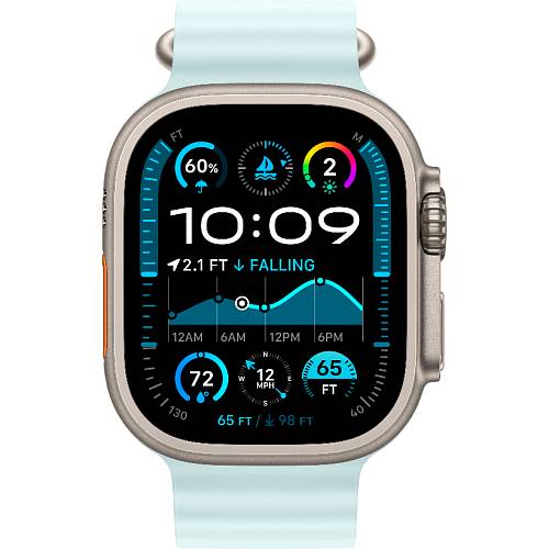 Apple Watch Ultra 2 (2024), 49 мм, корпус цвета «титановый бежевый», ремешок Ocean голубого цвета