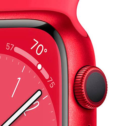Apple Watch Series 8, 45 мм, корпус из алюминия цвета (PRODUCT)RED, ремешок красного цвета, S/M