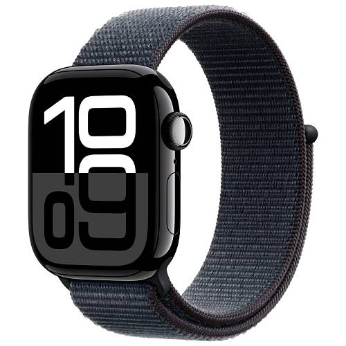 Apple Watch Series 10, 46 мм, алюминий черного цвета, ремешок Sport Loop черного цвета