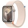 Фото — Apple Watch Series 9, 45 мм, корпус из алюминия цвета «сияющая звезда», плетеный ремешок