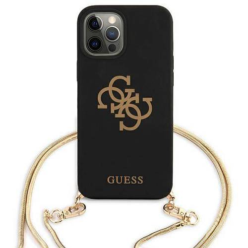 Чехол для смартфона Guess для iPhone 12 Pro Max (6.7) Liquid silicone 4G Big logo Hard Black + Gold chain
