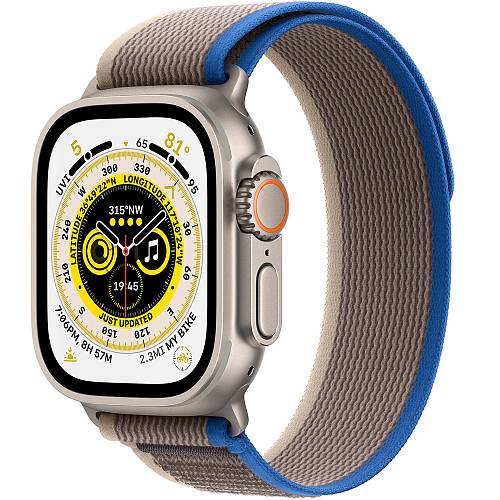 Apple Watch Ultra GPS + Cellular, 49 мм, корпус из титана, ремешок Trail синего/серого цвета S/M