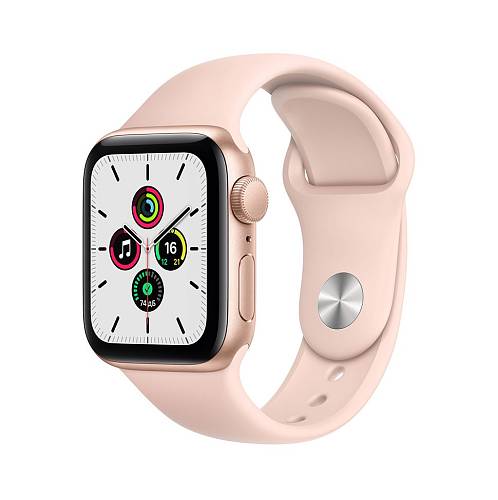 Apple Watch SE, 40 мм, алюминий золотого цвета, спортивный ремешок цвета «розовый песок»