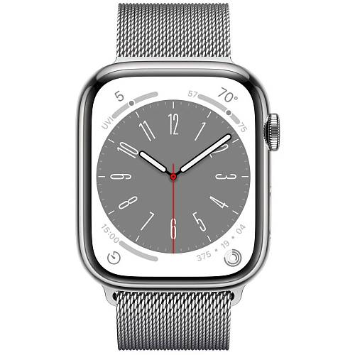 Apple Watch Series 8 GPS + Cellular 45 мм, стальной ремешок, серебристый
