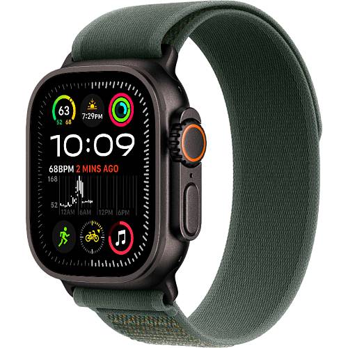 Apple Watch Ultra 2 (2024), 49 мм, корпус цвета «титановый черный», зеленый ремешок Trail, M/L