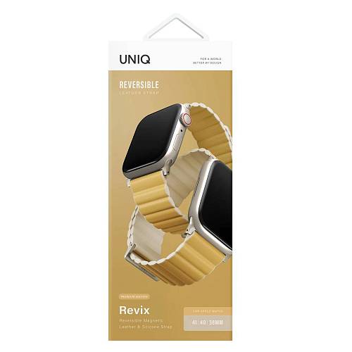 Ремешок для смарт-часов Uniq Apple Watch 41/40/38 mm Revix Premium Ed. Leather/Silicone, желтый