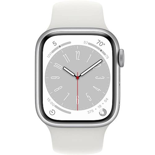 Apple Watch Series 8, 41 мм, корпус из алюминия серебристого цвета, ремешок серебристого цвета, M/L