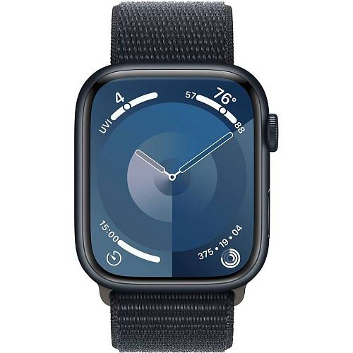 Apple Watch Series 9, 41 мм, корпус из алюминия цвета «тёмная ночь», плетеный ремешок