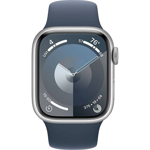 Apple Watch Series 9, 41 мм, корпус из алюминия серебристого цвета, спортивный ремешок, S/M