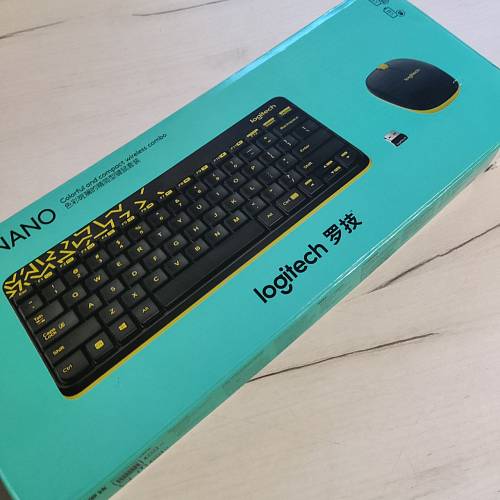 Клавиатура и мышь Logitech MK240, USB, беспроводной, черный и жёлтый (уценка)