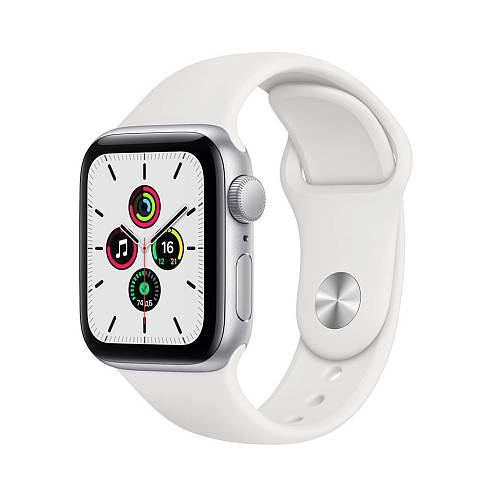 Apple Watch SE, 40 мм, алюминий серебристого цвета, спортивный ремешок белого цвета