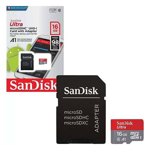 Карта памяти SanDisk Ultra Micro SDHC + SD Adapter, 16 Гб