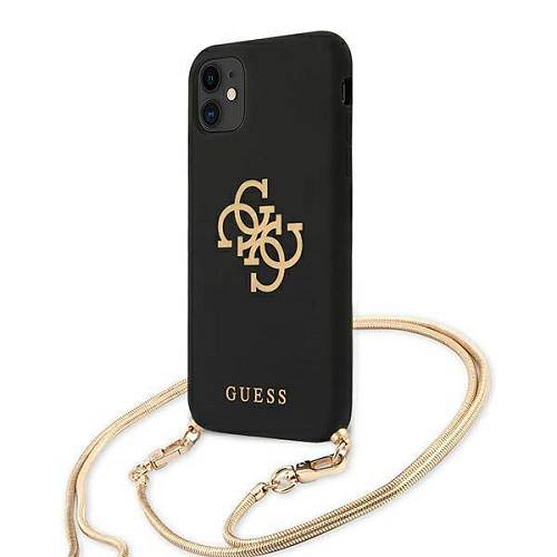 Чехол для смартфона Guess для iPhone 11 Liquid silicone 4G Big logo Hard Black + Gold chain